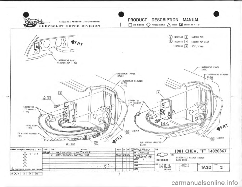 CHEVROLET CAMARO 1981  Assembly Manual 