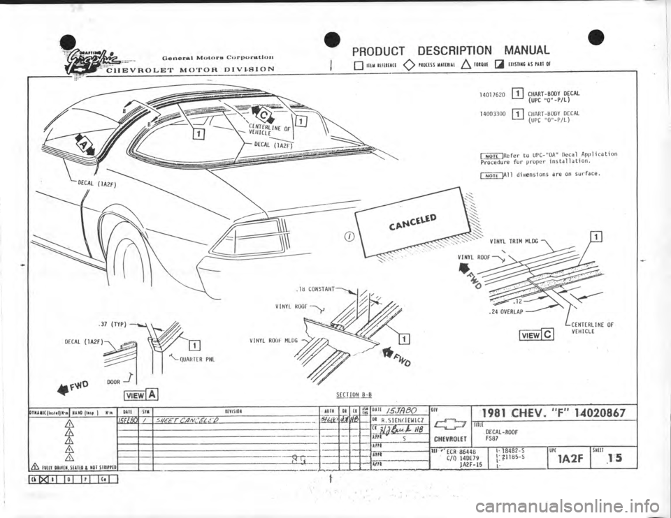CHEVROLET CAMARO 1981  Assembly Manual 