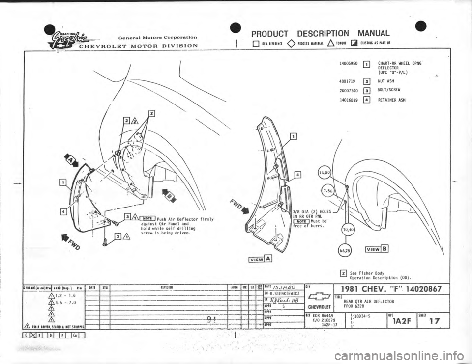 CHEVROLET CAMARO 1981  Assembly Manual 