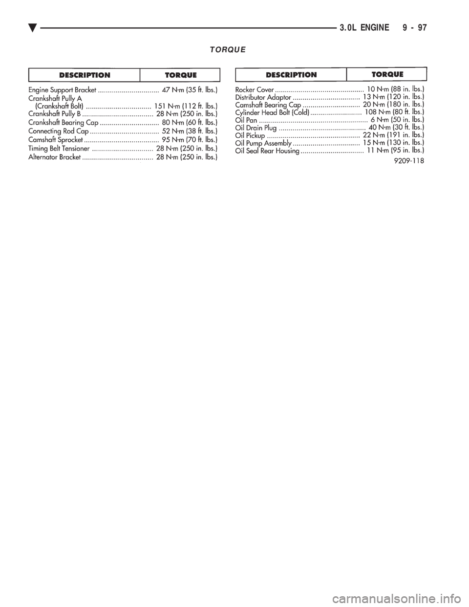 CHEVROLET DYNASTY 1993  Service Manual TORQUE
Ä 3.0L ENGINE 9 - 97 