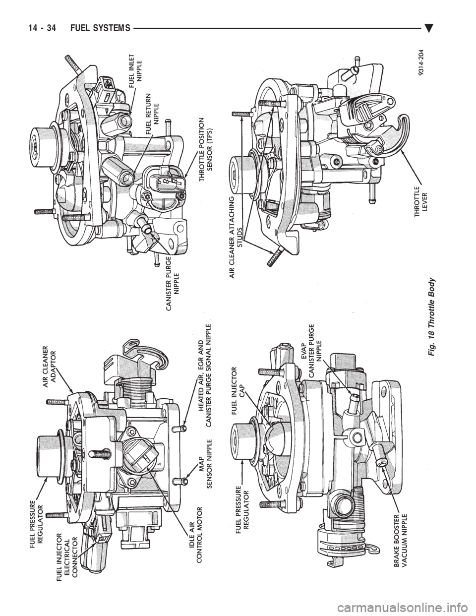 CHEVROLET DYNASTY 1993  Service Manual Fig. 18 Throttle Body
14 - 34 FUEL SYSTEMS Ä 