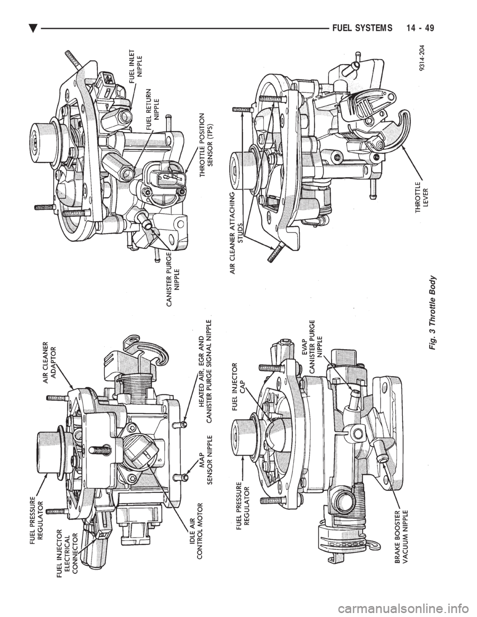 CHEVROLET DYNASTY 1993  Service Manual Fig. 3 Throttle Body
Ä FUEL SYSTEMS 14 - 49 