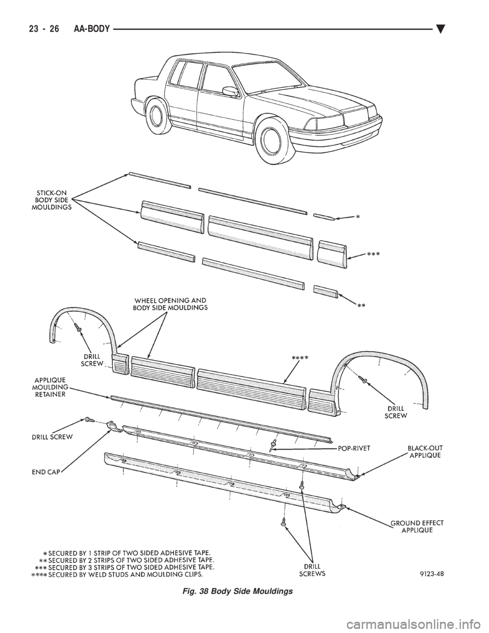 CHEVROLET DYNASTY 1993  Service Manual Fig. 38 Body Side Mouldings
23 - 26 AA-BODY Ä 