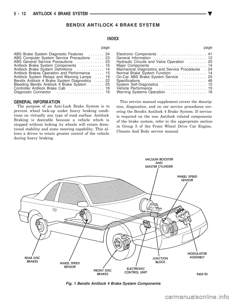 CHEVROLET DYNASTY 1993 Service Manual BENDIX ANTILOCK 4 BRAKE SYSTEM INDEX
page page
ABS Brake System Diagnostic Features ....... 24
ABS Computer System Service Precautions .... 23
ABS General Service Precautions ............ 23
An CHEVROLET DYNASTY 1993 Service Manual BENDIX ANTILOCK 4 BRAKE SYSTEM INDEX
page page
ABS Brake System Diagnostic Features ....... 24
ABS Computer System Service Precautions .... 23
ABS General Service Precautions ............ 23
An