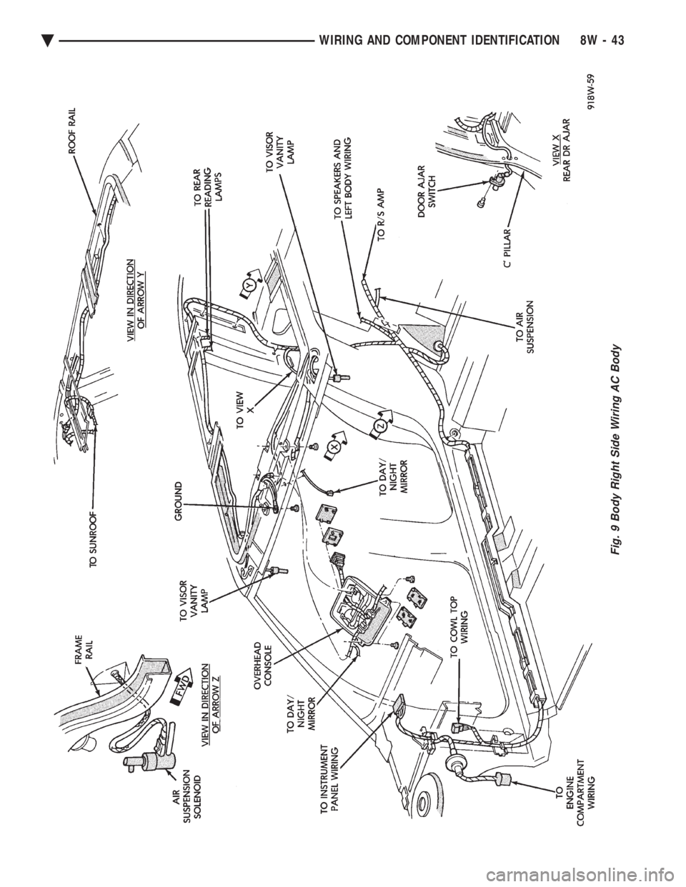 CHEVROLET DYNASTY 1993  Service Manual Fig. 9 Body Right Side Wiring AC Body
Ä WIRING AND COMPONENT IDENTIFICATION 8W - 43 