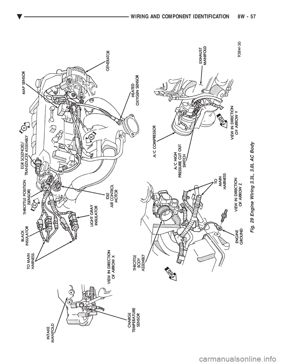 CHEVROLET DYNASTY 1993  Service Manual Fig. 29 Engine Wiring 3.3L, 3.8L AC Body
Ä WIRING AND COMPONENT IDENTIFICATION 8W - 57 
