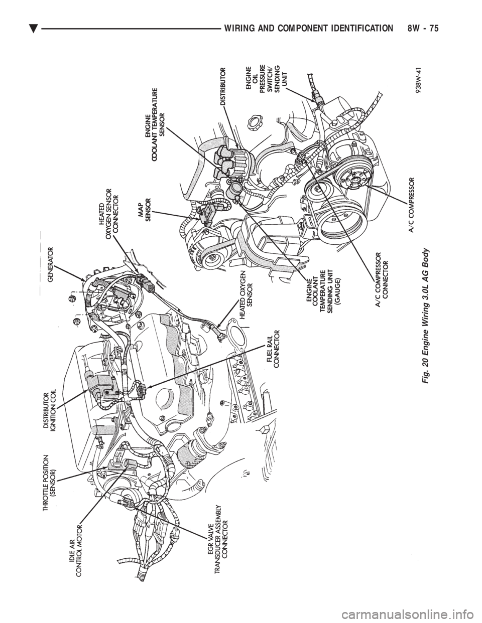 CHEVROLET DYNASTY 1993  Service Manual Fig. 20 Engine Wiring 3.0L AG Body
Ä WIRING AND COMPONENT IDENTIFICATION 8W - 75 
