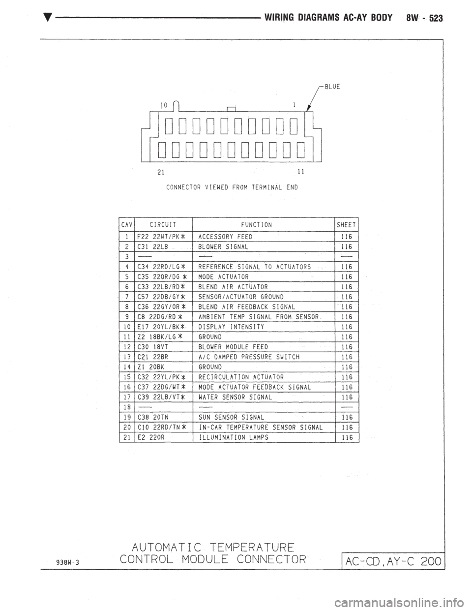 CHEVROLET PLYMOUTH ACCLAIM 1993  Service Manual 