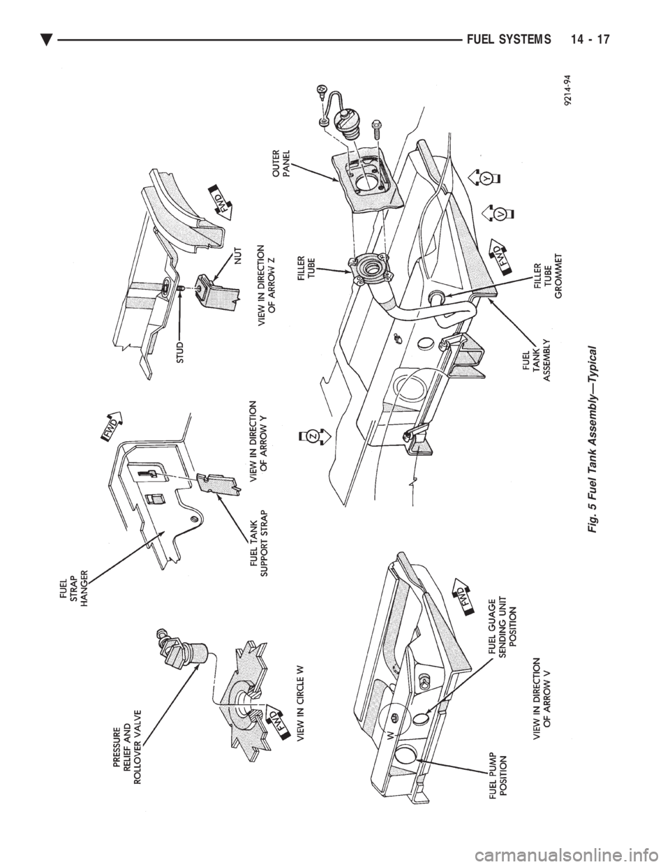 CHEVROLET PLYMOUTH ACCLAIM 1993  Service Manual Fig. 5 Fuel Tank AssemblyÐTypical
Ä FUEL SYSTEMS 14 - 17 