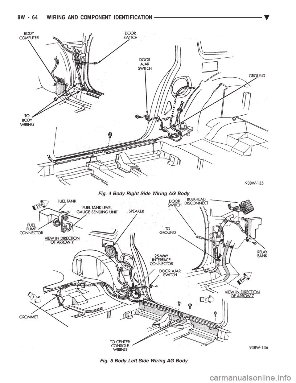 CHEVROLET PLYMOUTH ACCLAIM 1993  Service Manual Fig. 4 Body Right Side Wiring AG Body
Fig. 5 Body Left Side Wiring AG Body
8W - 64 WIRING AND COMPONENT IDENTIFICATION Ä 
