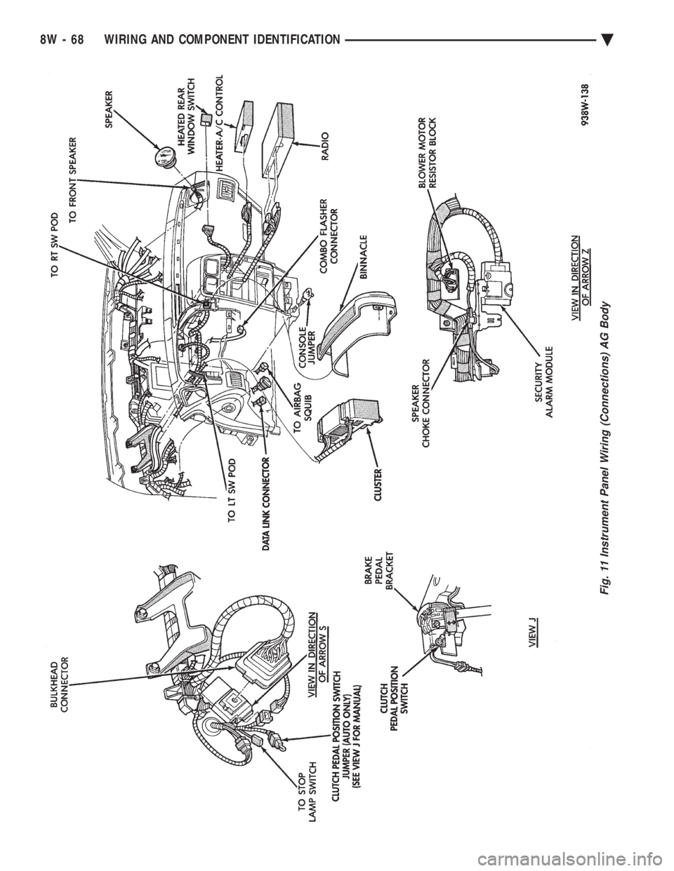 CHEVROLET PLYMOUTH ACCLAIM 1993  Service Manual Fig. 11 Instrument Panel Wiring (Connections) AG Body
8W - 68 WIRING AND COMPONENT IDENTIFICATION Ä 