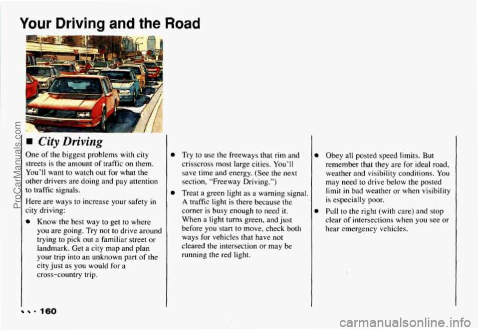 CHEVROLET CAMARO 1993  Owners Manual Your Driving and the Road 
City Driving 
One of the  biggest  problems with city 
streets  is the  amount  of traffic  on  them. 
You’ll  want  to  watch  out  for  what  the 
other  drivers  are  d
