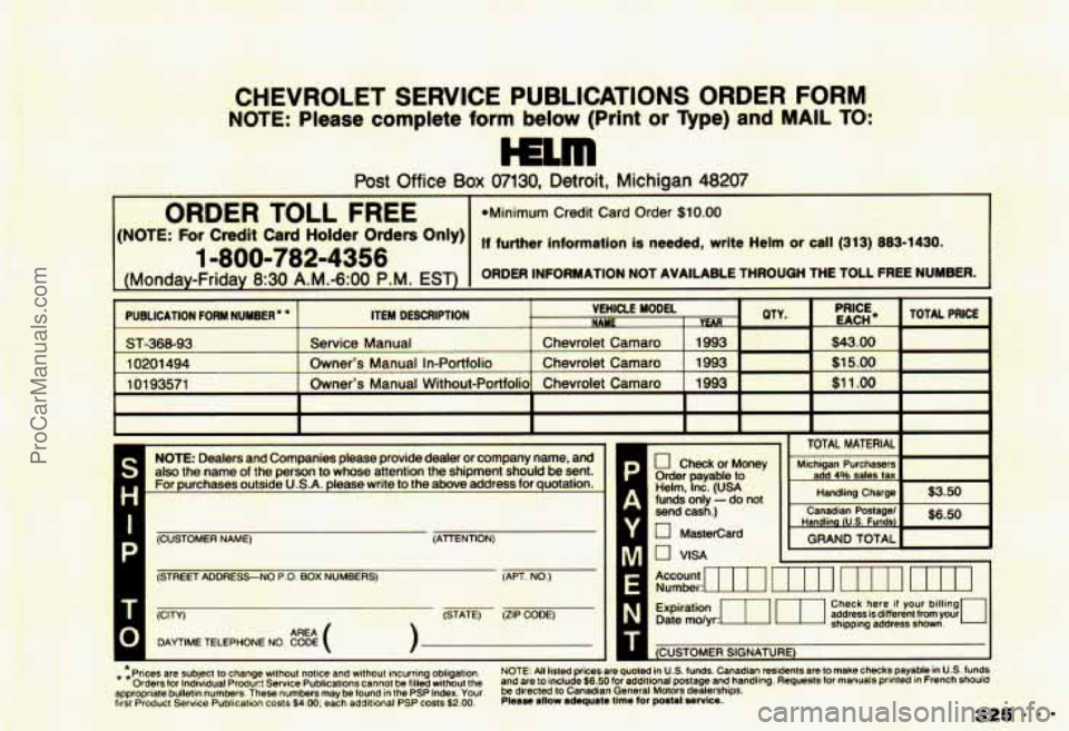 CHEVROLET CAMARO 1993  Owners Manual ProCarManuals.com 