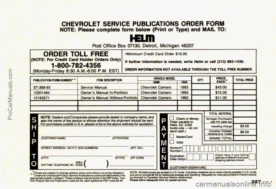 CHEVROLET CAMARO 1993  Owners Manual ProCarManuals.com 