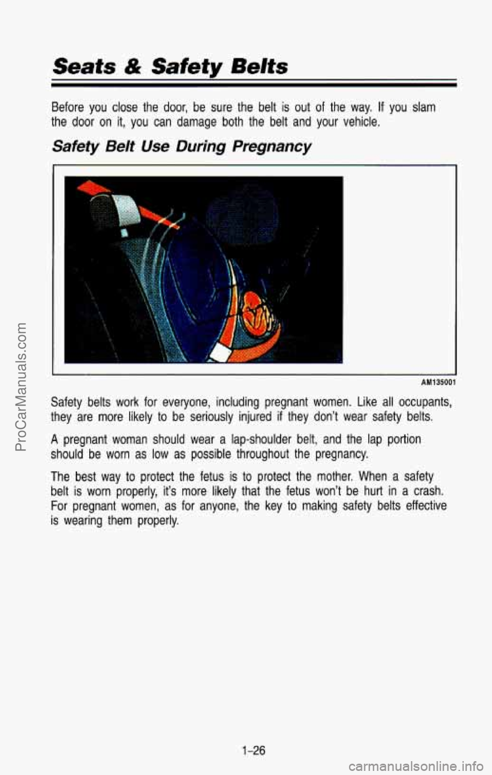 CHEVROLET SUBURBAN 1993  Owners Manual Seats & Safety Belts 
Before  you close the  door,  be  sure  the  belt is out of the way, If you  slam 
the  door  on  it,  you  can  damage  both  the  belt  and  your  vehicl\
e. 
Safety Belt Use D