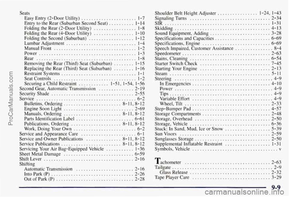 CHEVROLET SUBURBAN 1997 Owners Manual Seats
Easy Entry (2-Door Utility) ...................... 1-7
Entry to the Rear (Suburban Second Seat)
.......... 1-14
Folding the Rear
(2-Door Utility) ................. 1-8
Folding the CHEVROLET SUBURBAN 1997 Owners Manual Seats
Easy Entry (2-Door Utility) ...................... 1-7
Entry to the Rear (Suburban Second Seat)
.......... 1-14
Folding the Rear
(2-Door Utility) ................. 1-8
Folding the