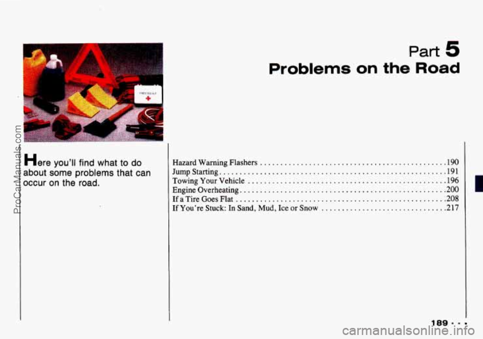 CHEVROLET TRACKER 1993  Owners Manual R 
Here you’ll find what to do 
about some problems that  can 
occur 
on the  road. 
Problems on the Road 
Hazard  Warning  Flashers . . . . . . . . . . . . . . . . . . . . . . . . . . . . . . . . .