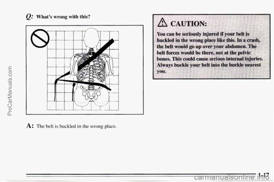 CHEVROLET TRACKER 1995  Owners Manual What’s wrong with  this? 
A: The belt is buckled in the wrong place. 
ProCarManuals.com 