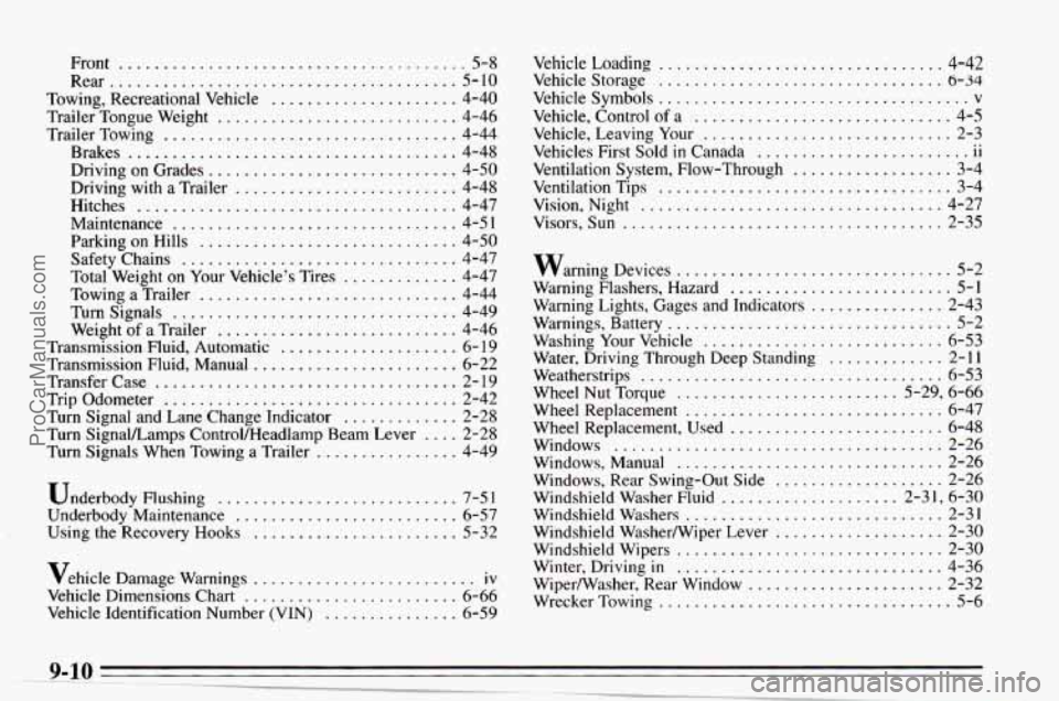 CHEVROLET TRACKER 1995  Owners Manual Front ....................................... 5-8 
Rear ....................................... 5-10 
Towing.  Recreational  Vehicle ..................... 4-40 
Trailer  Tongue  Weight ...............