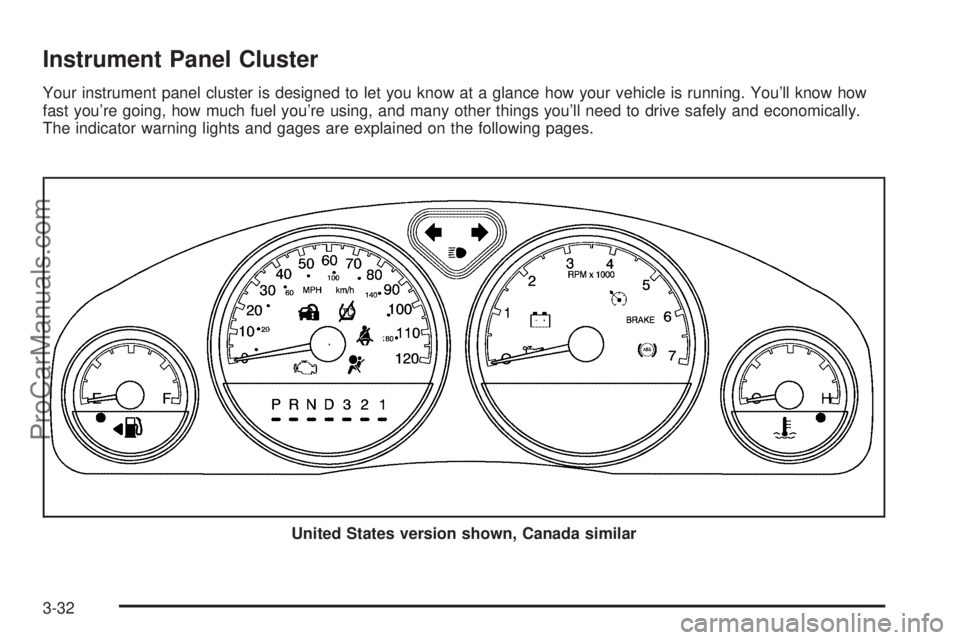 CHEVROLET UPLANDER 2006  Owners Manual Instrument Panel Cluster
Your instrument panel cluster is designed to let you know at a glance how your vehicle is running. You’ll know how
fast you’re going, how much fuel you’re using, and man