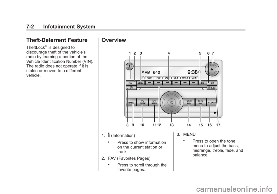 CHEVROLET CAPTIVA SPORT 2013  Owners Manual Black plate (2,1)Chevrolet Captiva Sport Owner Manual - 2013 - crc - 11/12/12
7-2 Infotainment System
Theft-Deterrent Feature TheftLock ®
is designed to
discourage theft of the vehicle's
radio by