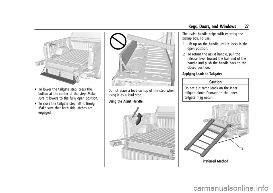 CHEVROLET SILVERADO 2024  Owners Manual Chevrolet Silverado 2500 HD/3500 HD Owner Manual (GMNA-Localizing-U.
S./Canada/Mexico-16908339) - 2024 - CRC - 12/5/22
Keys, Doors, and Windows 27
.To lower the tailgate step, press the
button at the 