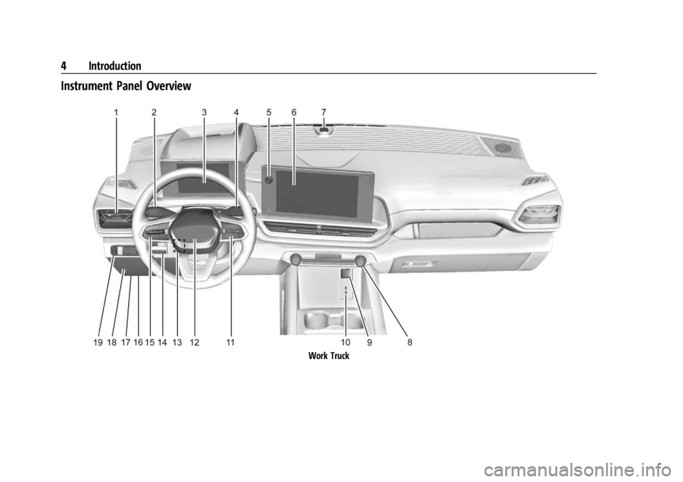 CHEVROLET SILVERADO EV 2024  Owners Manual Chevrolet Silverado EV Owner Manual (GMNA-Localizing-U.S./Canada-
16702912) - 2024 - CRC - 1/17/23
4 Introduction
Instrument Panel Overview
Work Truck 