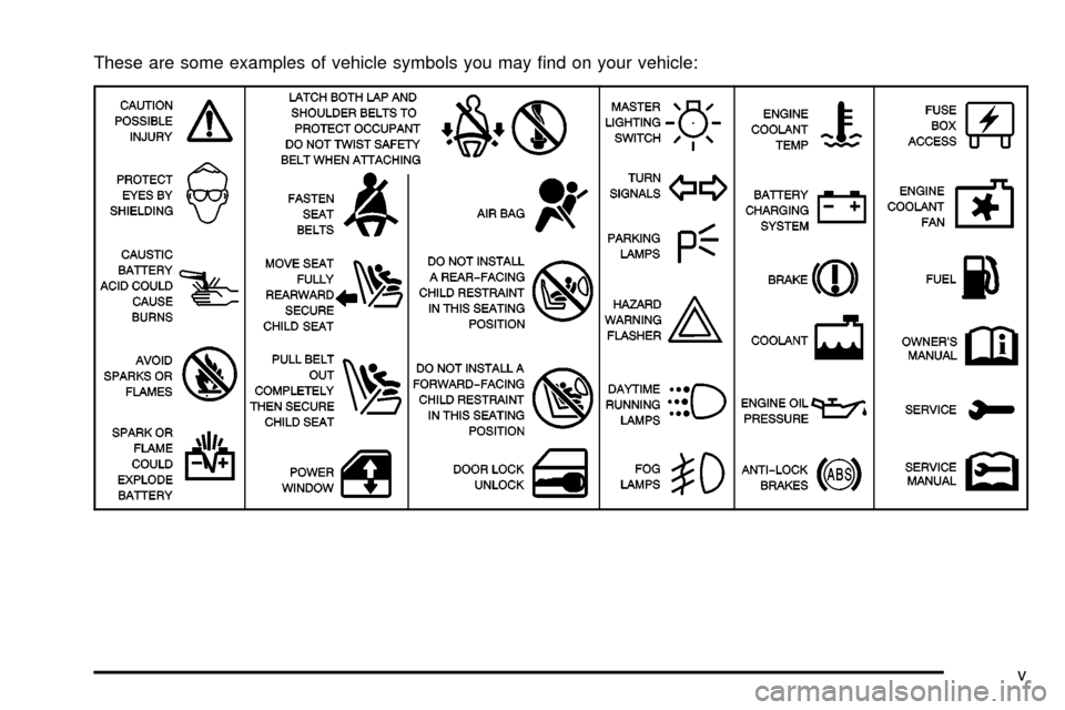 CHEVROLET ASTRO CARGO VAN 2003 2.G Owners Manual These are some examples of vehicle symbols you may ®nd on your vehicle:
v 