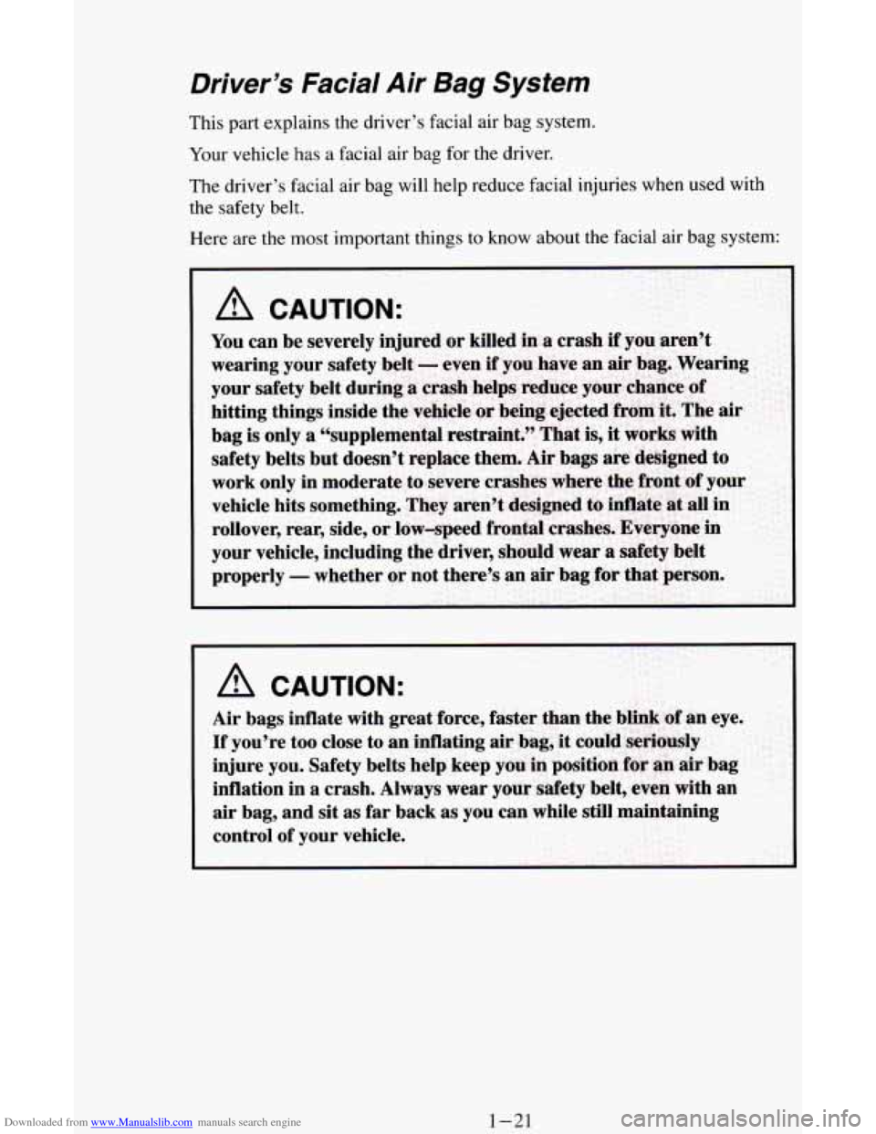 CHEVROLET ASTRO CARGO VAN 1995 2.G Owners Manual Downloaded from www.Manualslib.com manuals search engine 1-21   