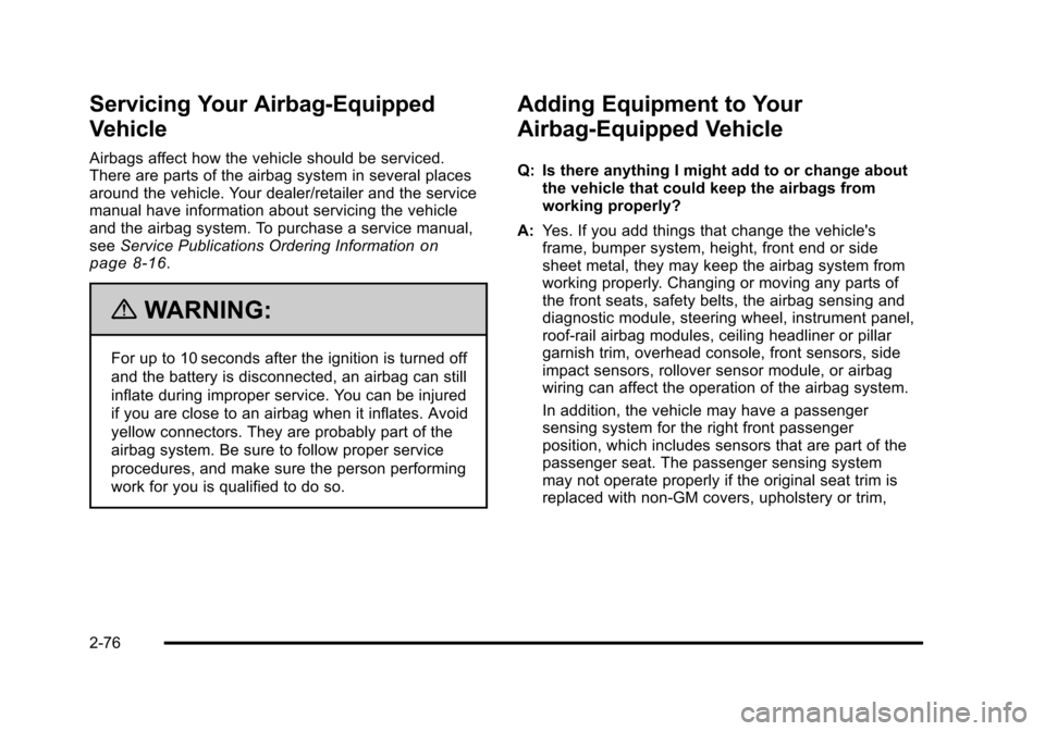 CHEVROLET AVALANCHE 2010 2.G Owners Manual 