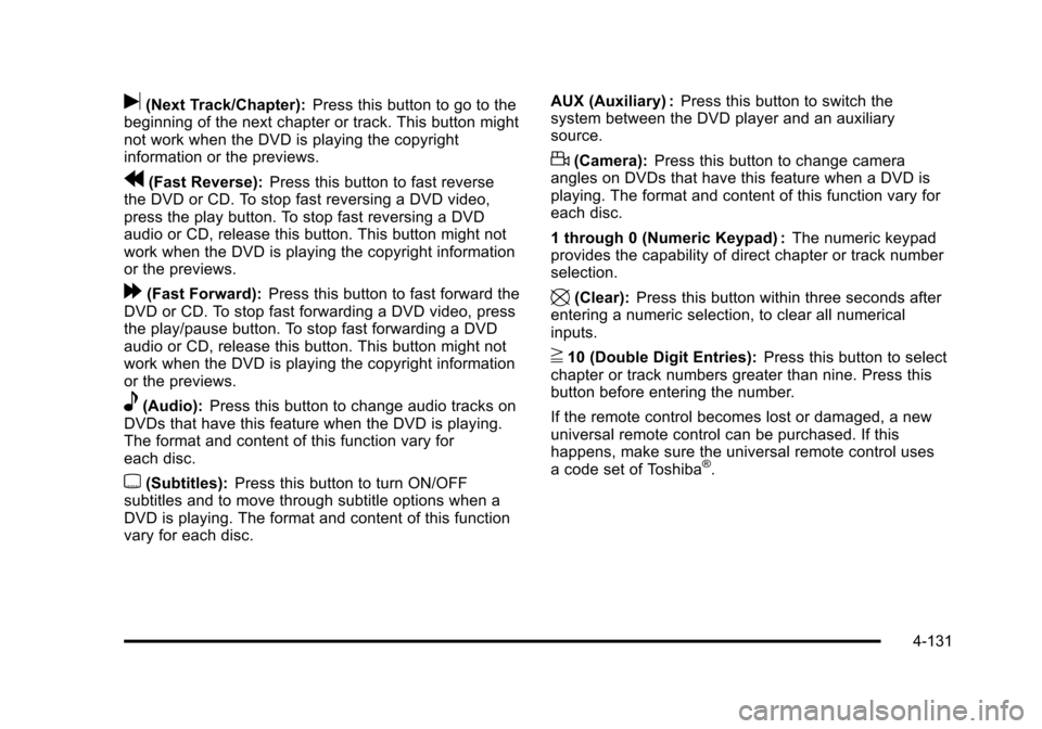 CHEVROLET AVALANCHE 2010 2.G Owners Manual 