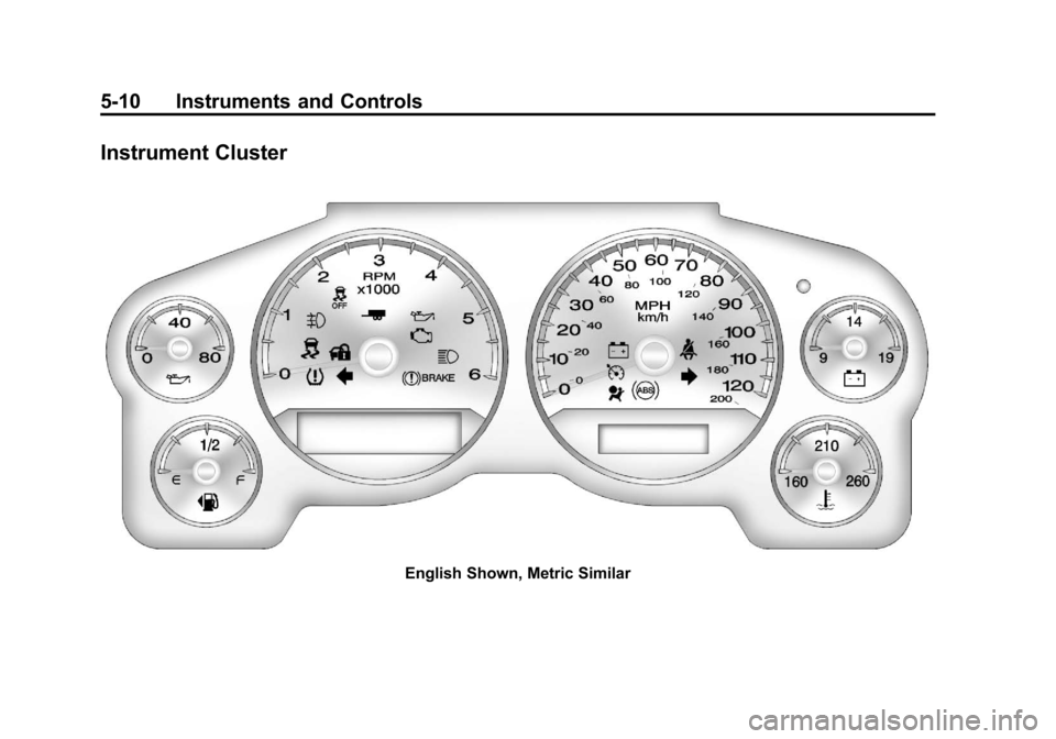 CHEVROLET AVALANCHE 2013 2.G Owners Manual Black plate (10,1)Chevrolet Avalanche Owner Manual - 2013 - CRC - 8/27/12
5-10 Instruments and Controls
Instrument Cluster
English Shown, Metric Similar 