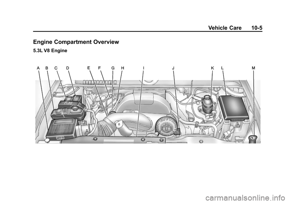 CHEVROLET AVALANCHE 2013 2.G Owners Manual Black plate (5,1)Chevrolet Avalanche Owner Manual - 2013 - CRC - 8/27/12
Vehicle Care 10-5
Engine Compartment Overview
5.3L V8 Engine 