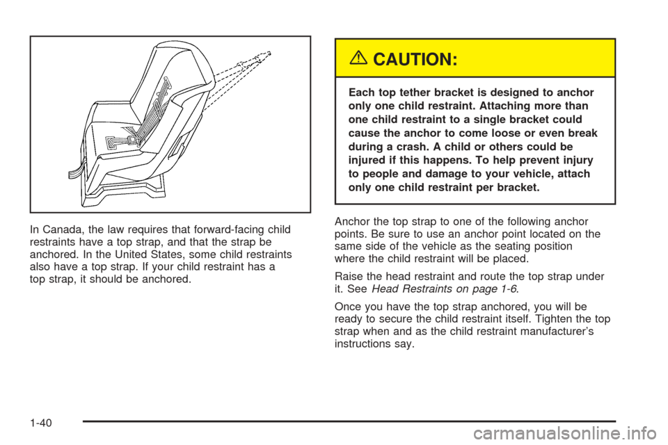 CHEVROLET BLAZER 2005 2.G Owners Manual In Canada, the law requires that forward-facing child
restraints have a top strap, and that the strap be
anchored. In the United States, some child restraints
also have a top strap. If your child rest