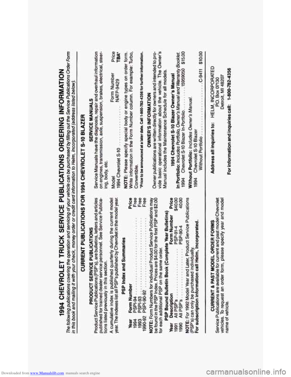 CHEVROLET BLAZER 1994 2.G Owners Manual Downloaded from www.Manualslib.com manuals search engine B   
