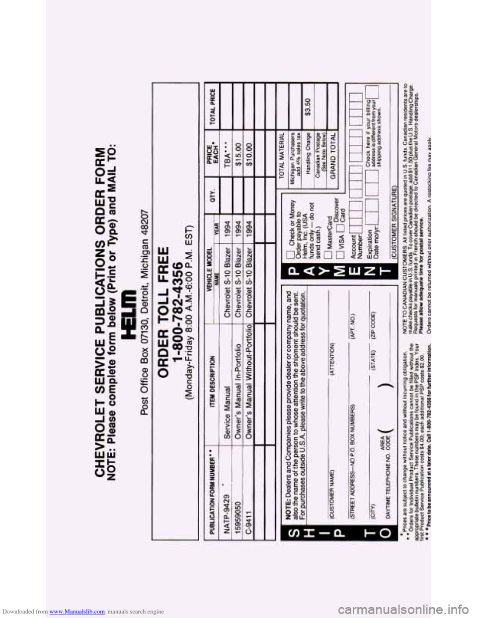 CHEVROLET BLAZER 1994 2.G Owners Manual Downloaded from www.Manualslib.com manuals search engine n   