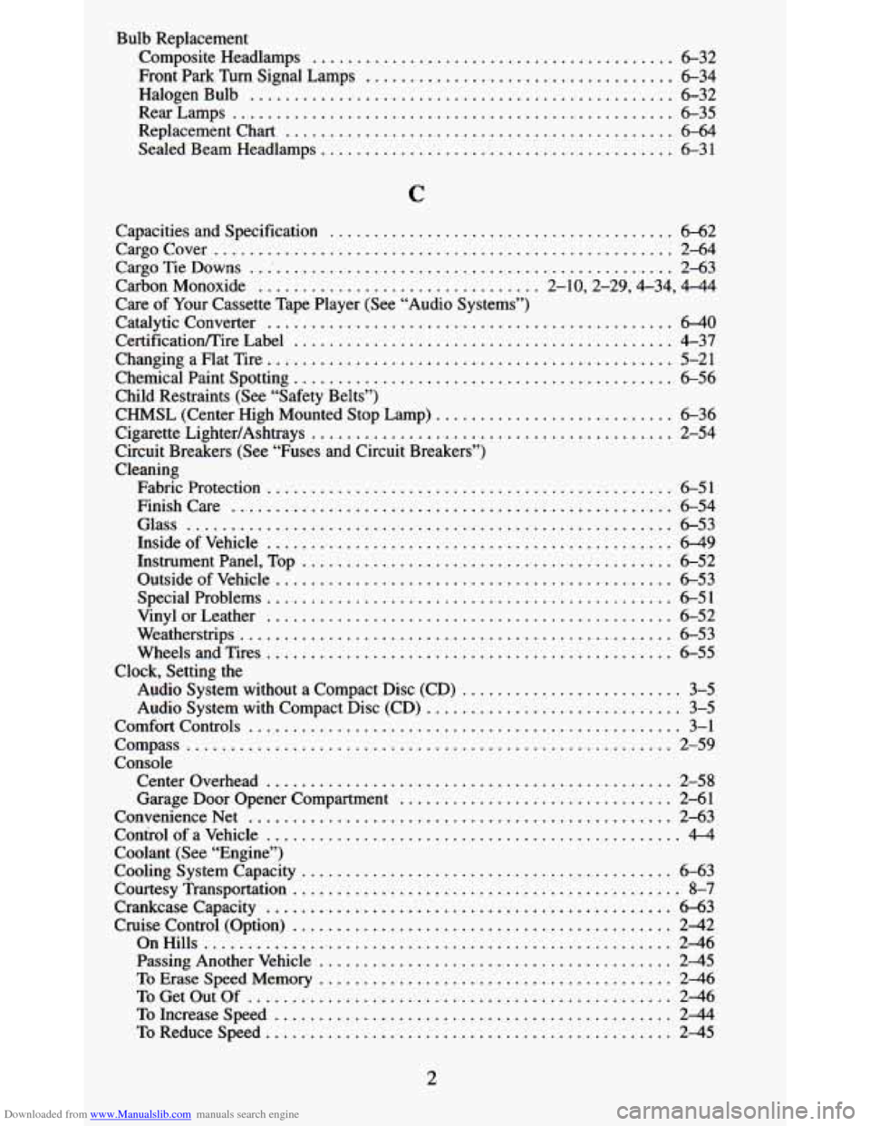 CHEVROLET BLAZER 1995 2.G Owners Manual Downloaded from www.Manualslib.com manuals search engine Bulb  Replacement Composite  Headlamps 
......................................... 6-32 
Front  Park  Turn  Signal  Lamps ......................