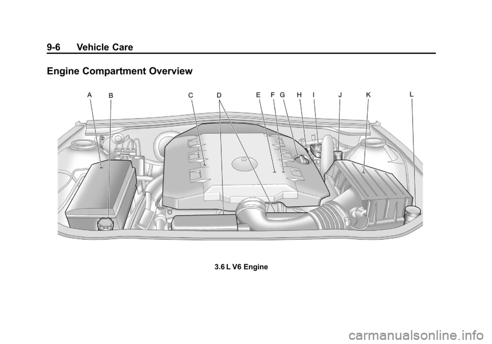 CHEVROLET CAMARO 2010 5.G Owners Manual Black plate (6,1)Chevrolet Camaro Owner Manual - 2010
9-6 Vehicle Care
Engine Compartment Overview
3.6 L V6 Engine 