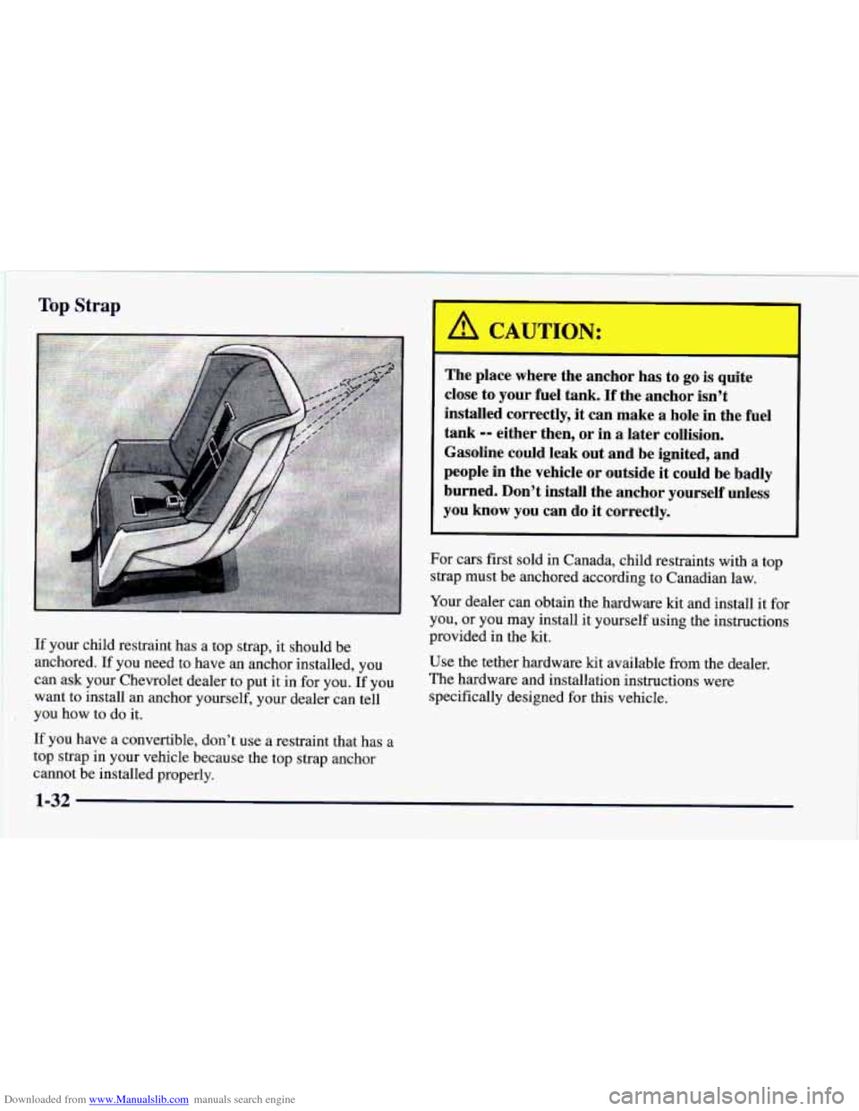 CHEVROLET CAMARO 1997 4.G Owners Manual Downloaded from www.Manualslib.com manuals search engine Top Strap 
1-32   