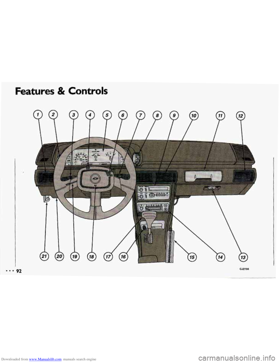 CHEVROLET CAVALIER 1993 1.G Owners Manual Downloaded from www.Manualslib.com manuals search engine Features & Controls 
P 
a2104   