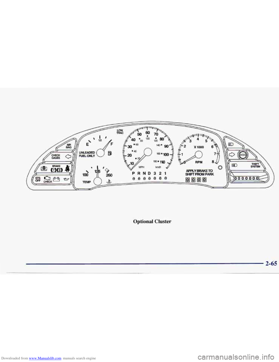 CHEVROLET CAVALIER 1997 3.G Owners Manual Downloaded from www.Manualslib.com manuals search engine Optional Cluster   