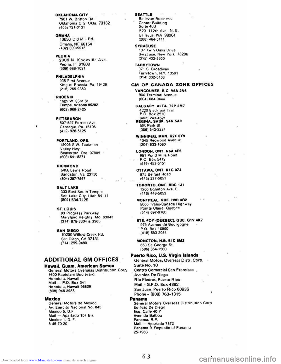 CHEVROLET CITATION 1980 1.G Owners Manual Downloaded from www.Manualslib.com manuals search engine OKL ... HOMA CITY 7901 W. Britton Rd Ok,lahoma City Ok,la 73132 (405) 721·0131 
OM"H" 10836 Old Mill R<;I. Omaha, NE 68154 (402)  3995515 
