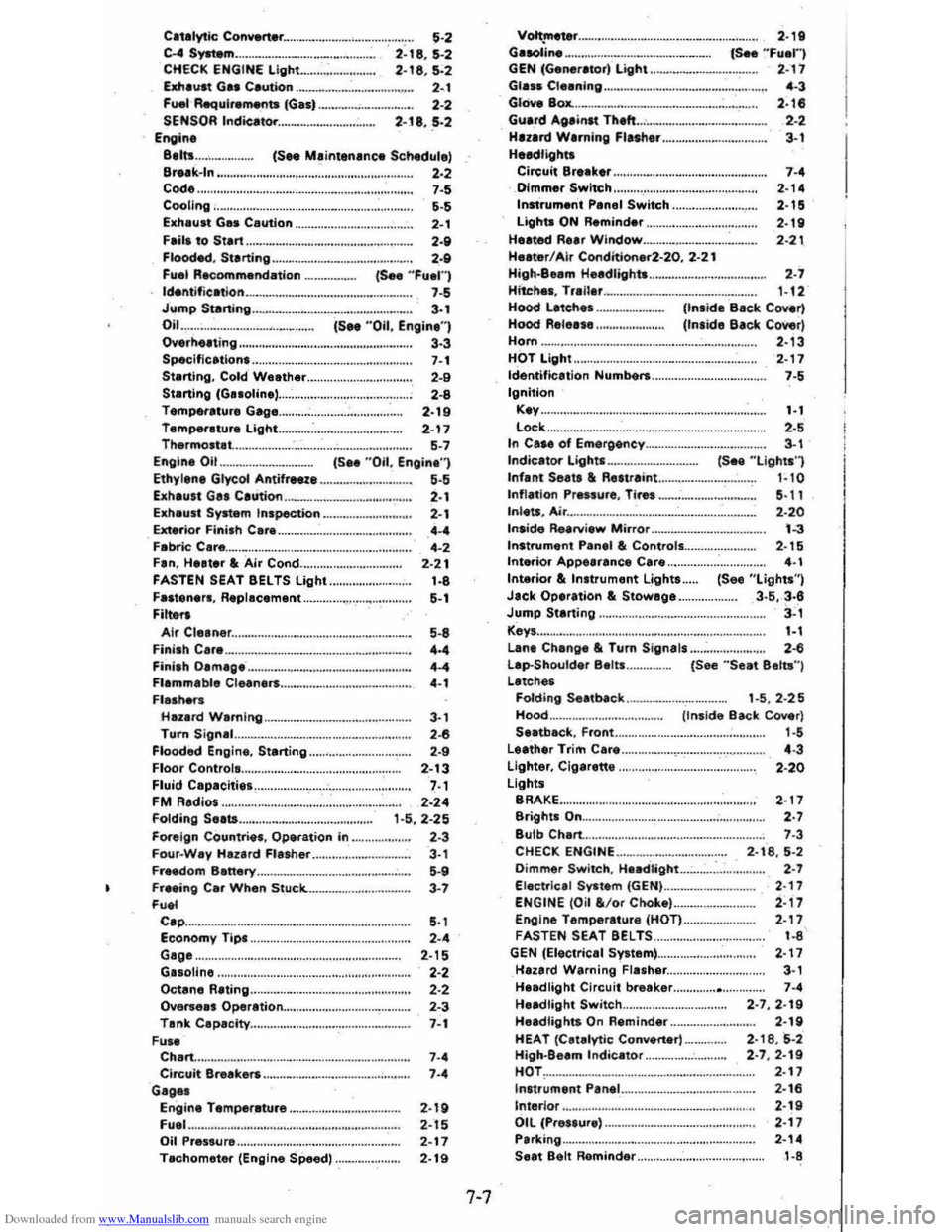 CHEVROLET CITATION 1980 1.G Owners Manual Downloaded from www.Manualslib.com manuals search engine Catalytic Converter ..................................... . 5·2 C.4S~m . CHECK ENGINE Light.. .... : ..... . 2·18,5-2 2-18,5·2 Eldla~t Gas CHEVROLET CITATION 1980 1.G Owners Manual Downloaded from www.Manualslib.com manuals search engine Catalytic Converter ..................................... . 5·2 C.4S~m . CHECK ENGINE Light.. .... : ..... . 2·18,5-2 2-18,5·2 Eldla~t Gas
