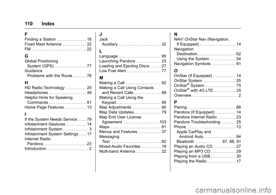 CHEVROLET CITY EXPRESS CARGO VAN 2016 1.G Infotainment Manual Chevrolet MyLink Infotainment System (GMNA-Localizing-U.S/Canada-
9085900) - 2016 - CRC - 8/10/15
110 Index
F
Finding a Station . . . . . . . . . . . . . . . . 18
Fixed Mast Antenna . . . . . . . . . CHEVROLET CITY EXPRESS CARGO VAN 2016 1.G Infotainment Manual Chevrolet MyLink Infotainment System (GMNA-Localizing-U.S/Canada-
9085900) - 2016 - CRC - 8/10/15
110 Index
F
Finding a Station . . . . . . . . . . . . . . . . 18
Fixed Mast Antenna . . . . . . . . .