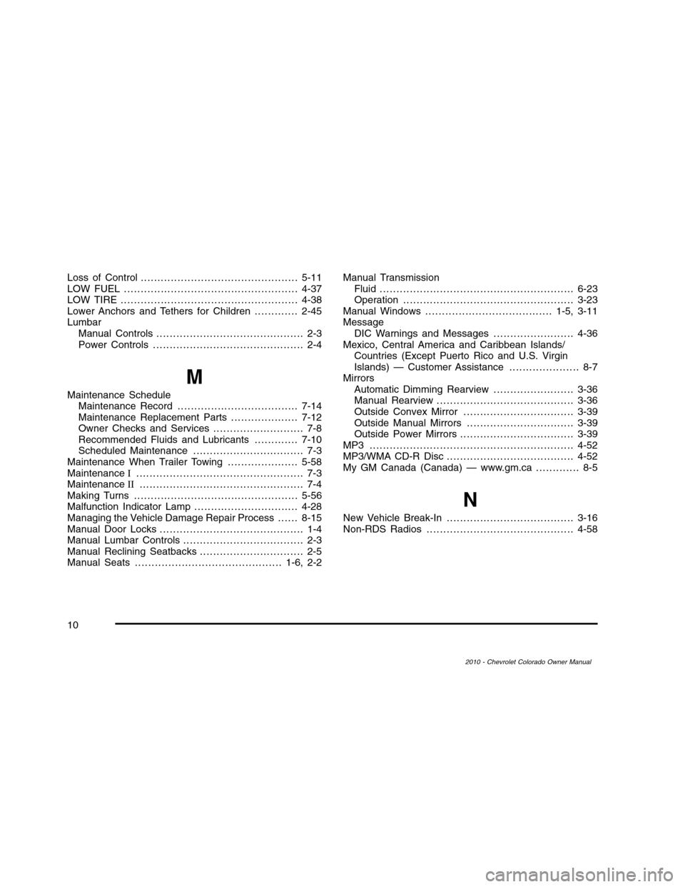 CHEVROLET COLORADO 2010 1.G Owners Manual 