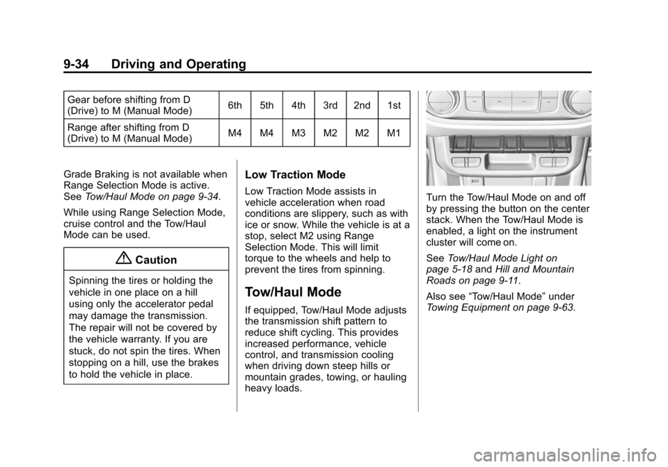 CHEVROLET COLORADO 2015 2.G Owners Manual Black plate (34,1)Chevrolet Colorado Owner Manual (GMNA-Localizing-U.S./Canada-
7586788) - 2015 - crc - 2/9/15
9-34 Driving and Operating
Gear before shifting from D
(Drive) to M (Manual Mode)6th 5th 