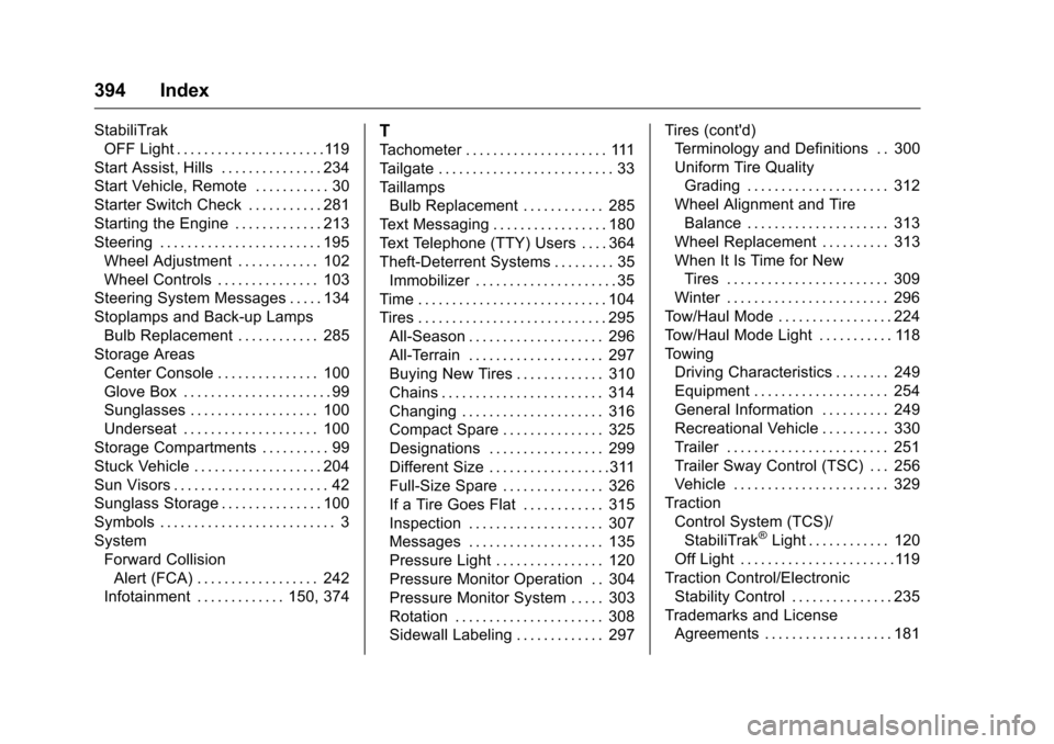 CHEVROLET COLORADO 2016 2.G Owners Manual Chevrolet Colorado Owner Manual (GMNA-Localizing-U.S/Canada/Mexico-
9159327) - 2016 - crc - 8/28/15
394 Index
StabiliTrakOFF Light . . . . . . . . . . . . . . . . . . . . . .119
Start Assist, Hills . CHEVROLET COLORADO 2016 2.G Owners Manual Chevrolet Colorado Owner Manual (GMNA-Localizing-U.S/Canada/Mexico-
9159327) - 2016 - crc - 8/28/15
394 Index
StabiliTrakOFF Light . . . . . . . . . . . . . . . . . . . . . .119
Start Assist, Hills .