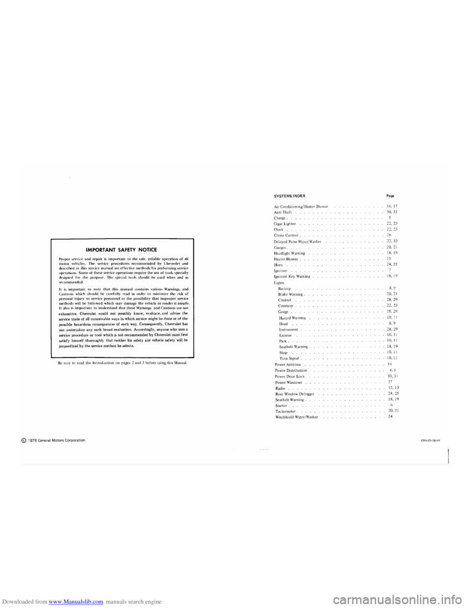 CHEVROLET CORVETTE 1978 3.G Electrical Troubleshooting Manual Downloaded from www.Manualslib.com manuals search engine    
