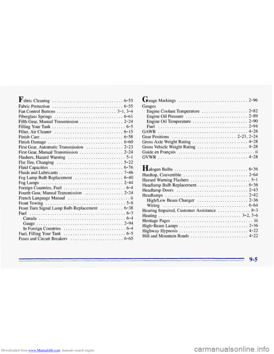 CHEVROLET CORVETTE 1996 4.G Owners Manual Downloaded from www.Manualslib.com manuals search engine Fabric Cleaning ............................... 6-55
Fabric Protection
............................... 6-55
Fan Control Buttons
........ CHEVROLET CORVETTE 1996 4.G Owners Manual Downloaded from www.Manualslib.com manuals search engine Fabric Cleaning ............................... 6-55
Fabric Protection
............................... 6-55
Fan Control Buttons
........