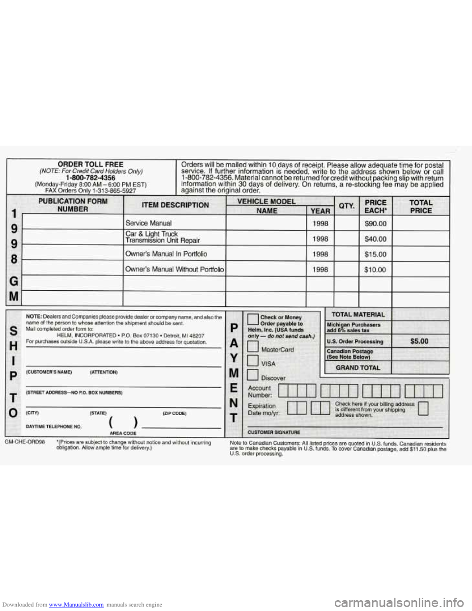 CHEVROLET CORVETTE 1998 5.G Owners Manual Downloaded from www.Manualslib.com manuals search engine r   